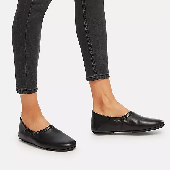 Ballerine FitFlop ALLEGRO Fold-Down Back Cuir Noir | 60115670