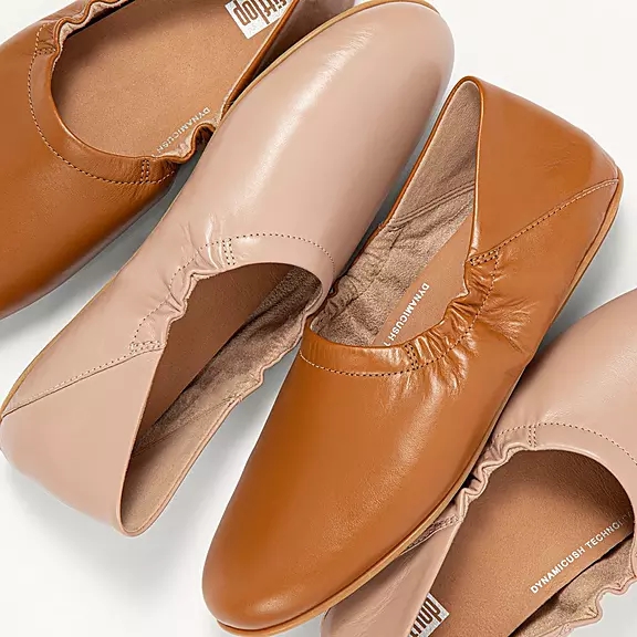 Ballerine FitFlop ALLEGRO Fold-Down Back Cuir Beige | 70288518