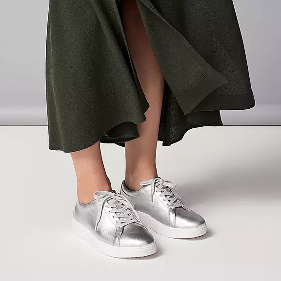 Baskets FitFlop RALLY Metallic Cuir Argent | 44866806