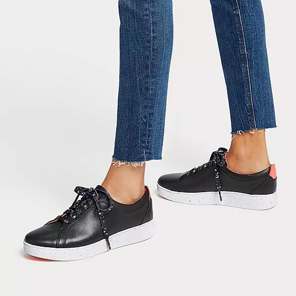 Baskets FitFlop RALLY Speckle-Sole Cuir Noir | 87614775