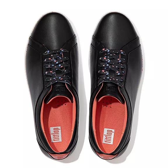 Baskets FitFlop RALLY Speckle-Sole Cuir Noir | 87614775