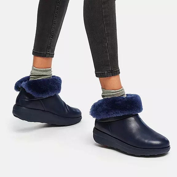 Bottines FitFlop MUKLUK SHORTY Imperméables Shearling-Doublée Bleu Marine | 89544459