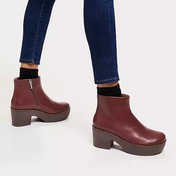 Bottines FitFlop PILAR Cuir Plateforme Bordeaux | 54613578