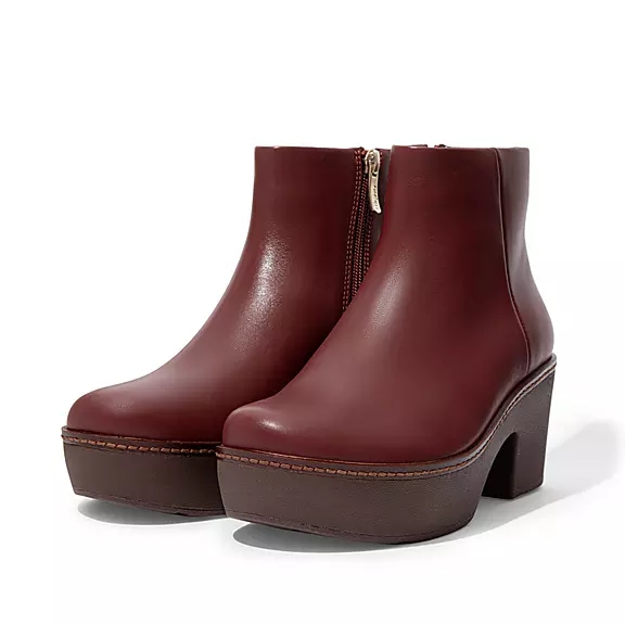 Bottines FitFlop PILAR Cuir Plateforme Bordeaux | 54613578