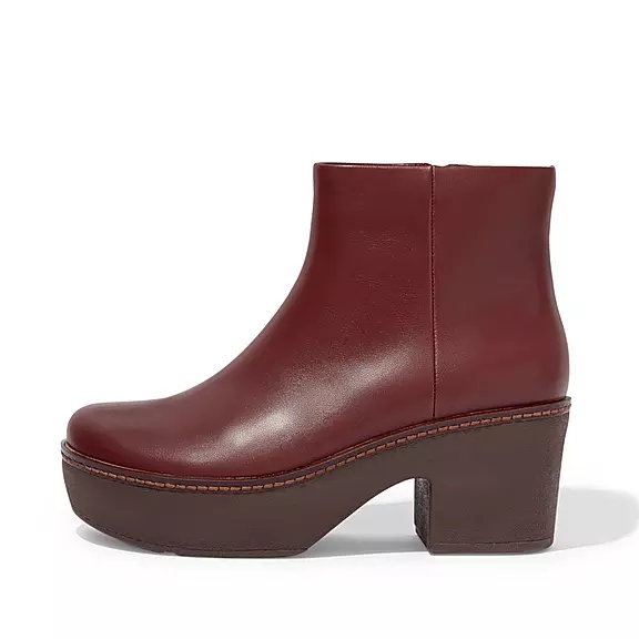 Bottines FitFlop PILAR Cuir Plateforme Bordeaux | 54613578