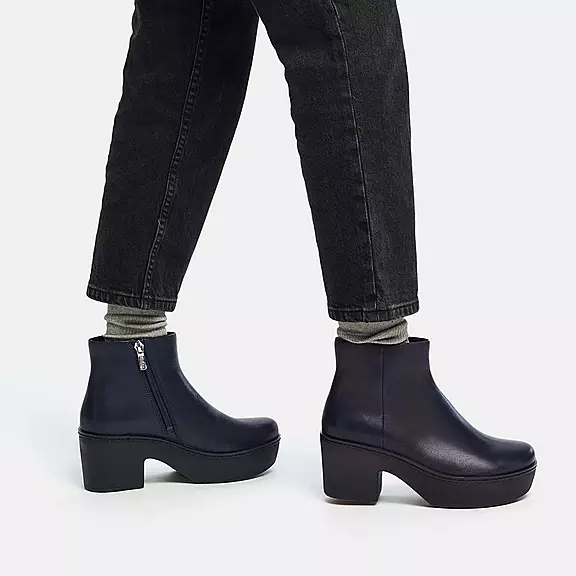 Bottines FitFlop PILAR Cuir Plateforme Bleu Marine | 96938162
