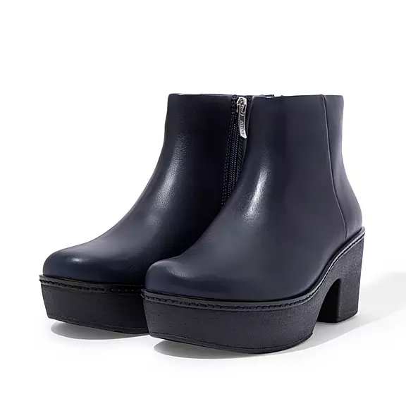 Bottines FitFlop PILAR Cuir Plateforme Bleu Marine | 96938162