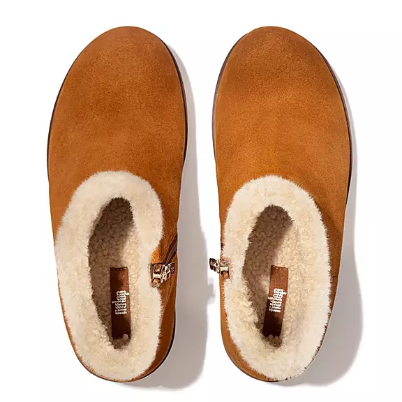 Bottines FitFlop PILAR Shearling-Doublée Daim Plateforme Marron Clair | 52887907