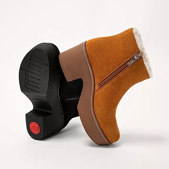 Bottines FitFlop PILAR Shearling-Doublée Daim Plateforme Marron Clair | 52887907