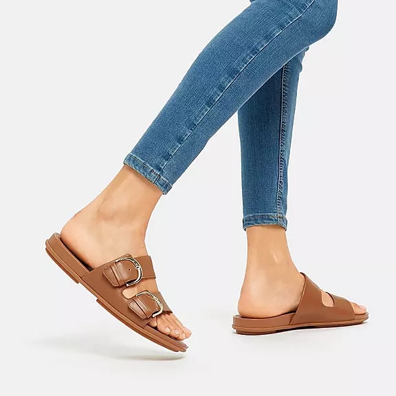Claquette FitFlop GRACIE Boucle Cuir Marron Clair | 91066561