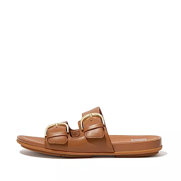 Claquette FitFlop GRACIE Boucle Cuir Marron Clair | 91066561