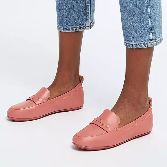 Loafers FitFlop ALLEGRO Studded Cuir Rose | 28944815
