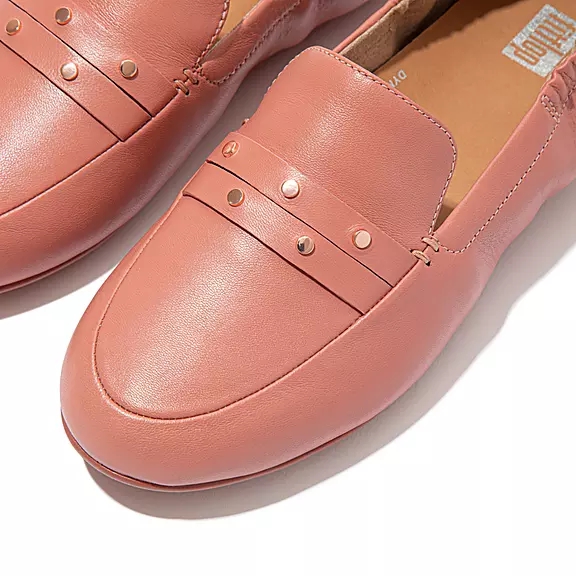 Loafers FitFlop ALLEGRO Studded Cuir Rose | 28944815