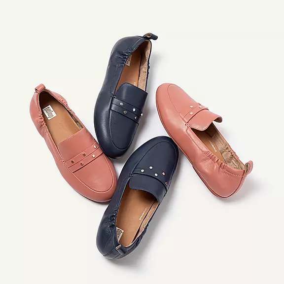 Loafers FitFlop ALLEGRO Studded Cuir Rose | 28944815