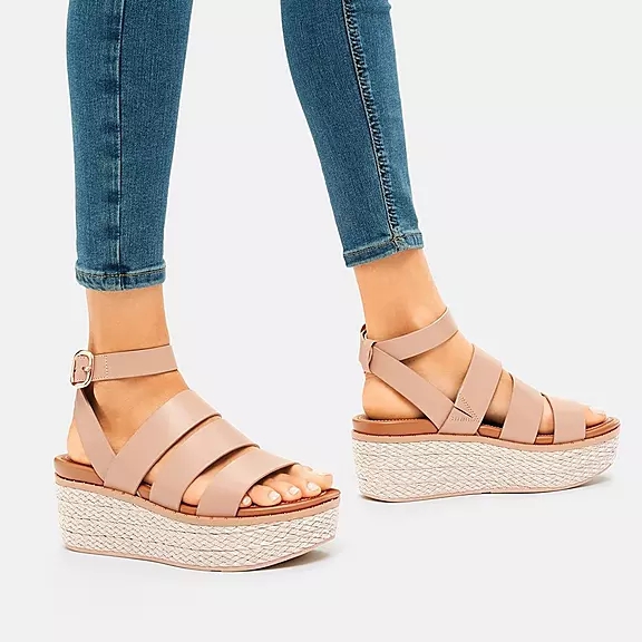 Sandales Compensées FitFlop ELOISE Espadrillas Cuir Beige | 30585071