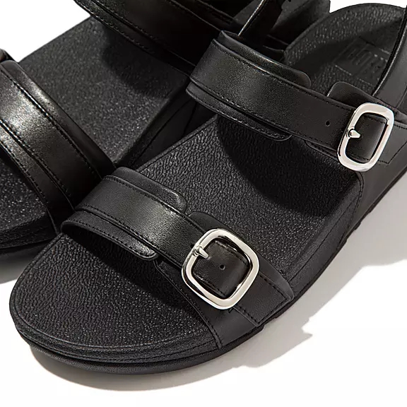 Sandales FitFlop LULU Adjustable Cuir Noir | 91892365