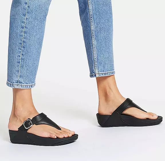 Sandales Toe-Post FitFlop LULU Adjustable Cuir Noir | 34053388