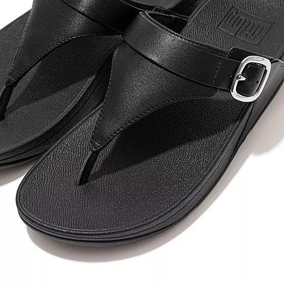 Sandales Toe-Post FitFlop LULU Adjustable Cuir Noir | 34053388