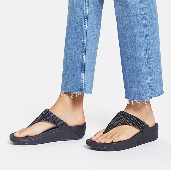 Sandales Toe-Post FitFlop LULU Art-Denim Noir | 79149678