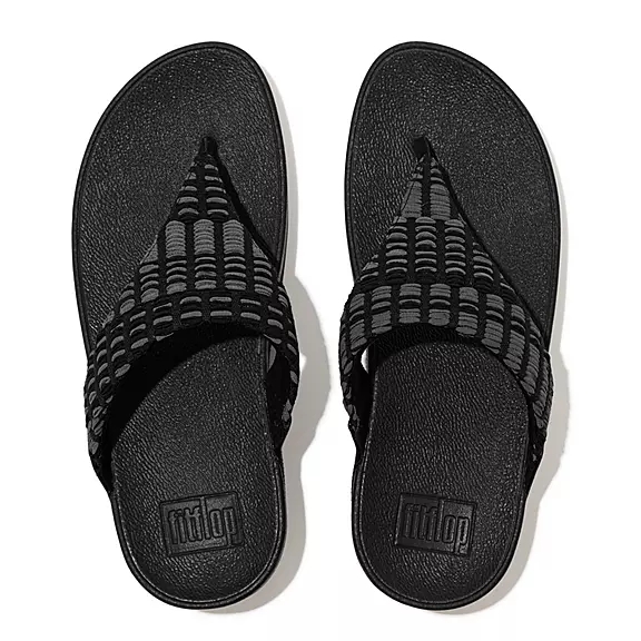 Sandales Toe-Post FitFlop LULU Art-Denim Noir | 79149678
