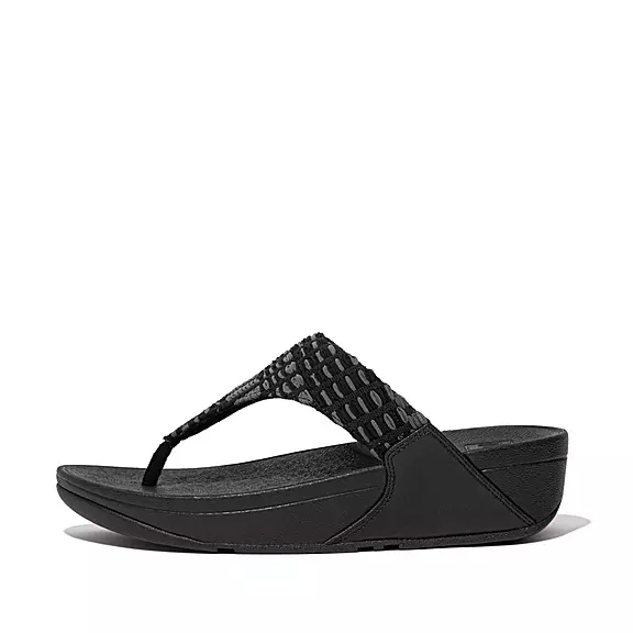 Sandales Toe-Post FitFlop LULU Art-Denim Noir | 79149678