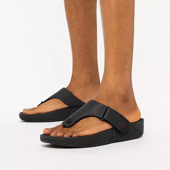 Sandales Toe-Post FitFlop TRAKK II Cuir Noir | 50051753