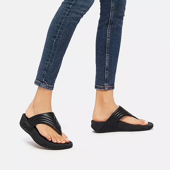 Sandales Toe-Post FitFlop WALKSTAR Cuir Noir | 22528824