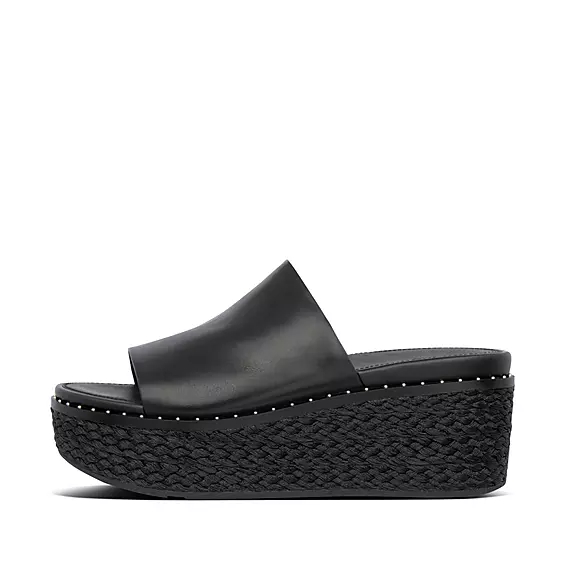 Sandales À Plateforme FitFlop ELOISE Espadrillas Cuir Wedge Noir | 18488405
