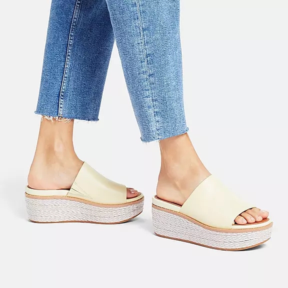 Sandales À Plateforme FitFlop ELOISE Espadrillas Cuir Wedge Jaune | 53309493
